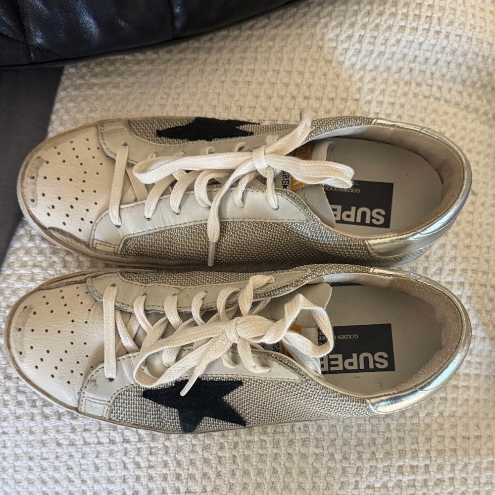 Golden Goose Cream and Black Sneakers
